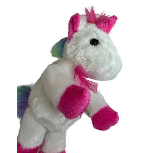 Dan Dee Plush Fuzzy White Pink Rainbow Laying Unicorn Plush Stuffed Animal 10.5"